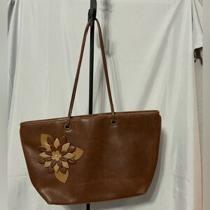 Liz Claiborne Brown Tan 3D Flower Design Purse